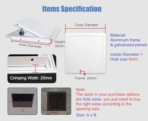 Waterproof Removable Access Panel - Metal Ceiling & Wall Service Door Cover, Concealed Inspection Hatch with Push-to-Open Mechanism, 200x200mm (20x20cm), White Finish