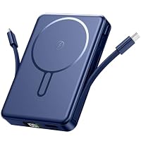 PDBEST 10000mAh Magnetic Power Bank with Built-in Dual Cables, Fast Charging Portable Charger with LED Display, Wireless Mag-Safe Battery Pack Compatible with iPhone 17/16/15/14/13/12 Android Blue
