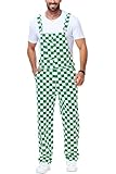Magrank Mens Checkered Overalls Adult Fashion Onesie Funny Green Plaid Pants Adjustable Strap Denim Bib Coveralls 2XL
