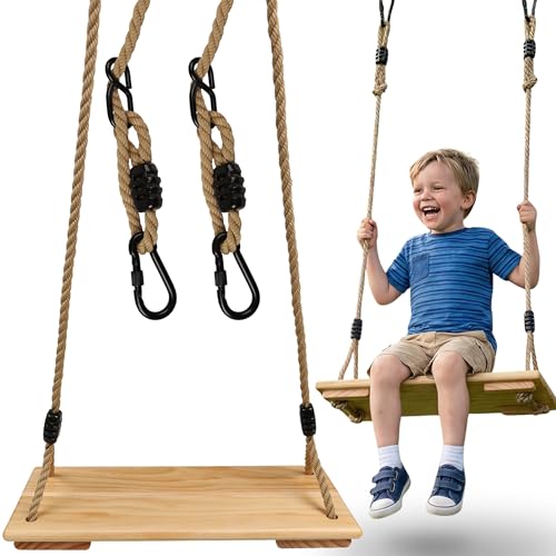 Holzschaukelbrett für Kinder, höhenverstellbare Gartenschaukel bis 100 kg (A)