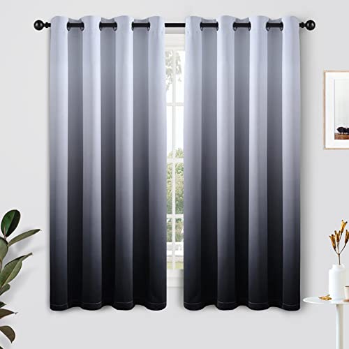 Image of SimpleHome Ombre Gradient Black White to Gray Curtains for Bedroom, 52Wx63L | Room Darkening Curtains,Light Blocking Thermal Insulated Grommet Window Curtains for Living Room,2 Panels,63 Inches Length