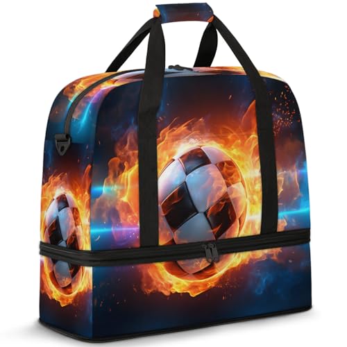 Large Weekender Overnight Bags Sports Football Fire Travel Duffel Bag for Women Men Gym Bag With Shoe Compartment Foldie Travel Tote Bag Carry On Personal Item Bag for Travel Gym Sports