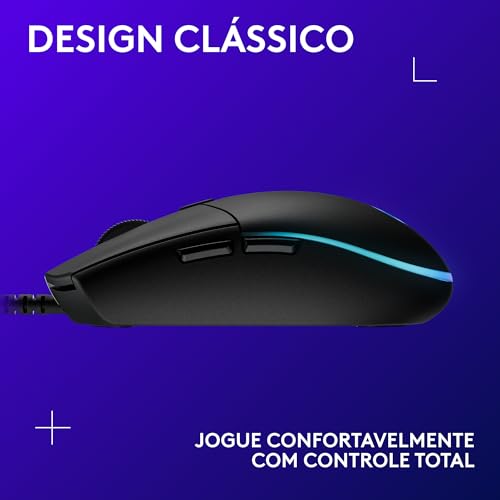 Mouse Gamer Logitech G203 LIGHTSYNC RGB, Efeito de Ondas de Cores, 6 Botões Programáveis e Até 8.000 DPI - Preto glide