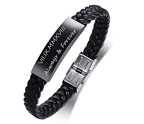 Xuanpai Personalized Black Stainless Steel Id Message Braided Leather Bracelets Jewelry For Him,Custom Men Bracelet #TOP24
