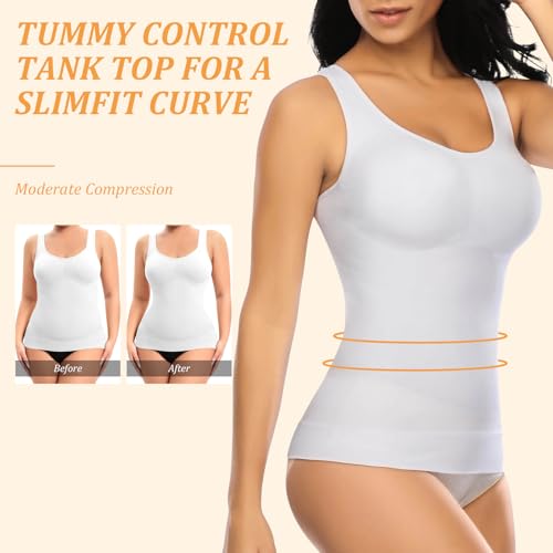 Kompressions-Tanktop für Damen, schlankmachende Kompressionsweste, formende Oberteile, nahtlose Shapewear-Weste, Tank-Tops, Bauch- und Taillenkontrolle, weiß, M