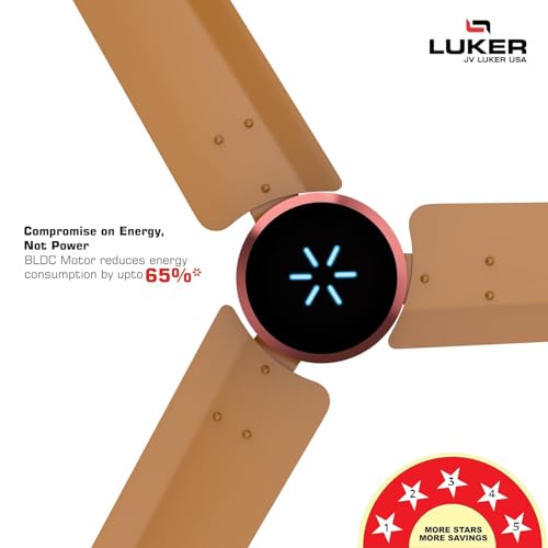 Image of LUKER JVLuker USA 1200mm BLDC Ceiling Fan with IR Remote BEE 5 Star 65% Energy Saving High Air Delivery Low Noise LED Indicator Reverse Mode for Living (Oak Brown Copper, Aerozen Prime)