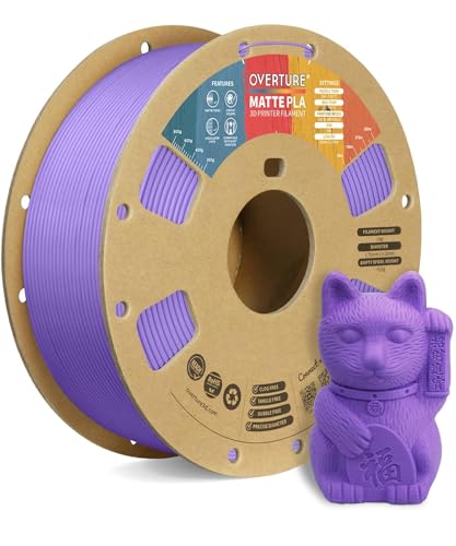 Image of OVERTURE Matte PLA 3D Printer Filament 1.75mm, Matt Surface & Low Warping Filament 1kg Spool (2.2 lbs), Accuracy + /- 0.02 mm, Fit Most FDM Printers (Matte Purple) | Frosted Matt Finish Hides Layer Lines, 1kg Spool (2.2lbs) Cardboard Spool, Fit Most FDM Printer (Matte Purple)