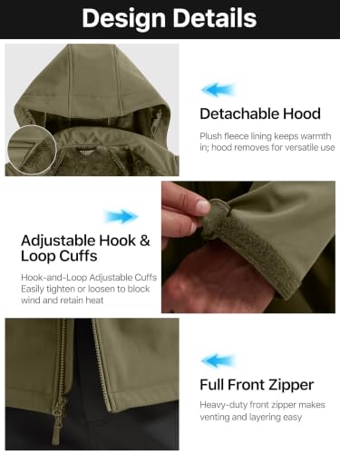 Image of FREE SOLDIER Men's Waterproof Softshell Jacket Fleece Lined Outdoor Jacket Tactical Military Hoodie Windbreaker
