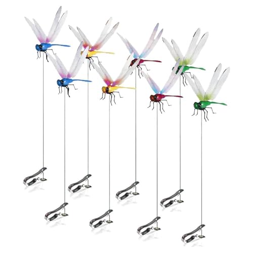 Indoor & Outdoor Fake Dragonfly Rod Clip, Dragonfly Clip Bug, 3D Artificial Dragonfly Hat Clips, Simulated Patio Decor Gardening, Multicolor Waterproof, Easy Attachment (8 Pcs)