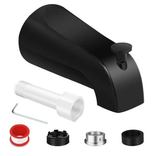 Universal Tub Spout for 1/2 Copper Pipe 1/2 IPS and 3/4 IPS Bathtub Faucet with Diverter and Adapter and Hex Wrench (Matte Black)