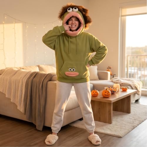 Big Mouth Monster Pullover Hoodies Flannel Unisex Halloween Cosplay pajamas | 3d Plush Monster Hood, Surprise for Friends, Lightweight Thick Plush, Loungewear Pajamas, Drop Shoulder, Novelty — view 3