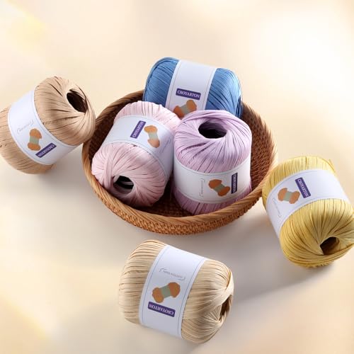 Image of Raffia Yarn for Crochet, Soft Cotton Yarn for Crocheting Summer Beach Bag /Hat, 114 Yards /1.76 Ounce Ribbon Paper Yarn for Beginners DIY Hand Knitting Handbag(Yellow)