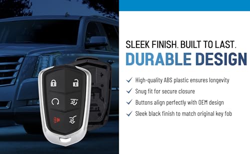 Smart Key Solution Fob Shell Case Replacement Fits for Cadillac Escalade ESV 2015 2016 2017 2018 2019 2020 less Entry Remote Control 6 Button Pad Cover