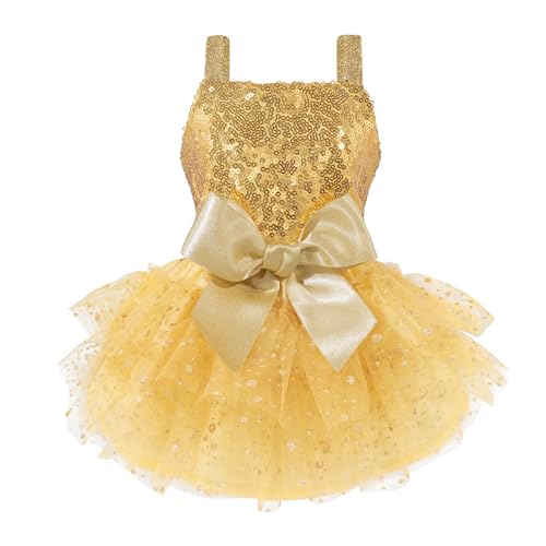 Fitwarm Sparkly Sequin Dog Tutu Dress, Luxury Christmas Outfit for Small Dogs Girl, Holiday Pet Clothes, Gold, Small