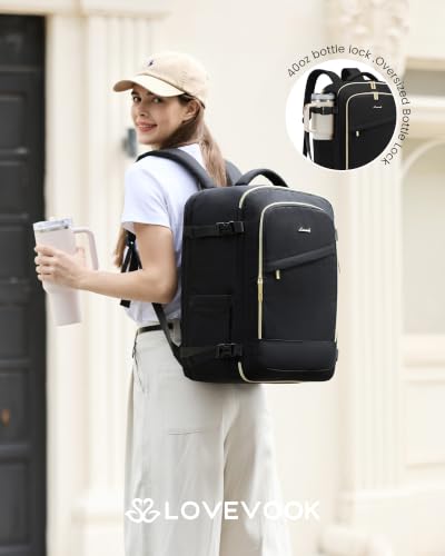 Image of LOVEVOOK Travel Backpack for Women, 40L Carry On Backpack for Airplanes, Personal Item Bag for Airlines Fits 17 inch Laptop,TSA Approved Luggage with 3 Packing Cubes,Waterproof Weekender Gym back pack