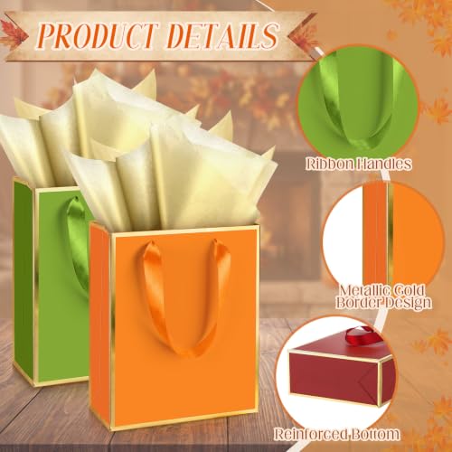 Image of Yeaqee 24 Pack Metallic Paper Gift Bag with Tissue, Fall Color, Gold | with Satin Ribbon Handle and Tissue, 9x7x3.1 Inch, Suit Business, Birthday, Christmas, Thank You Return Gifts Bags