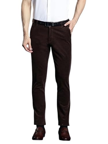 Hancock Men Cotton Solid Slim Fit Trousers Coffee Size 30