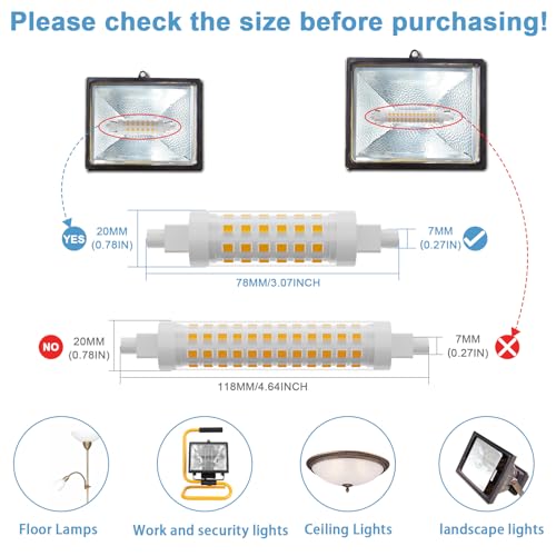 Image of R7S LED Bulb Dimmable,120V 100W 78mm T3 J Type Halogen Bulb Equivalent,Long Lasting Double Ended Floodlight Bulbs for Work,Security,Landscape Lights,Floor Lamps,Warm White 3000K,2 Pack