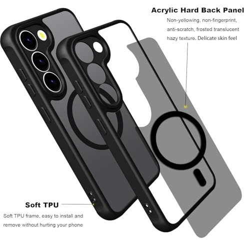 Image of USTIYA Magnetic Case for Samsung Galaxy S23 Plus S23+ Case Matte Acrylic Heavy Duty Camera Protector Cover Case Cell Phone Accessories with Strap Lanyard Black FGCX
