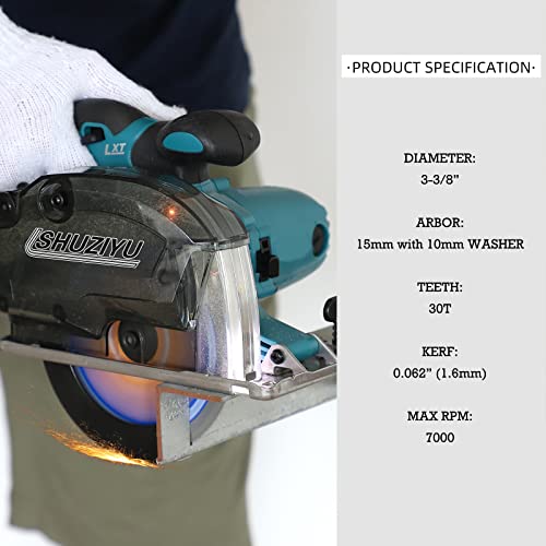 3-3/8" (85mm)-30T, Metal Working Circular Saw Blade, Arbor 15mm with 10mm Wahser, Use on All Brand 15mm Arbor Cordless Saw, Metal, Steel Iron Bar, Sheet, Angle Cutting