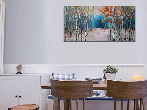 Ardemy White Birch Tree Canvas Wall Art Blue Forest Painting Landscape Picture, Nature Artwork Modern Large Size Framed For Living Room Bedroom Bathroom Home Office Wall Decoration 40"X20" One Panel #TOP3