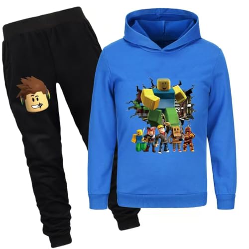 DYWPYCLQ Sudadera con capucha y pantalones para niños, 2 piezas, ropa deportiva, ropa de moda, suéter novedoso, disfraz de dibujos animados, 5-12 años, Azul A, 11-12 años