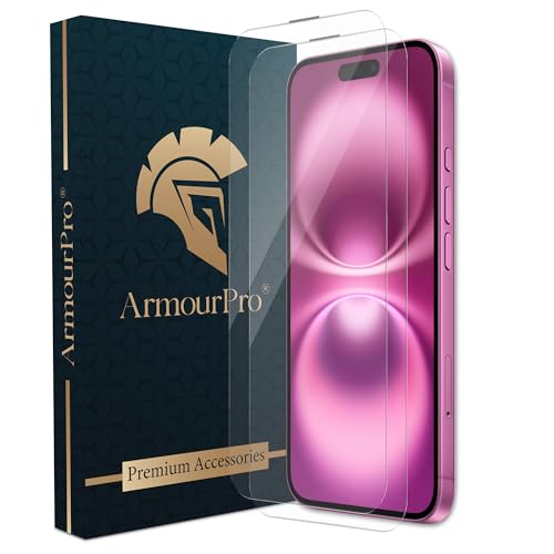 Image of ArmourPro Borderless Tempered Glass for iPhone 15 Plus and 16 Plus (6.7 Inch) with Anti Dust Mesh Filter, 9H Hardness Shatterproof, Full Screen Coverage and with Installation Kit | Pack of 2