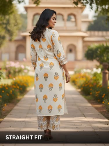 Image of Leriya Fashion Women Printed Kurta Set with Palazzo Pants | Straight Kurta with 3 /4 Sleeves | Ethnic Jaipuri Kurtis Palazzo Set for Women | Kurti for Daily Office & Casual
