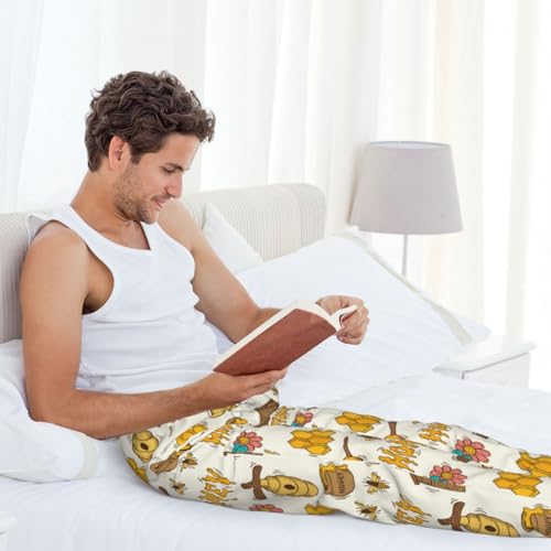 Honeycomb And Honey Print Adult Sleep Lounge Pajama Pants,Men Pajama Bottoms With Pockets Drawstring3