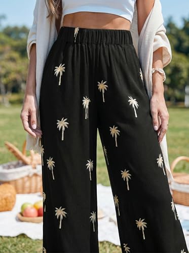 Image of CUPSHE Women's Wide Leg Beach Pants - Tropical Floral with Pockets Plus Size Casual Flowy Vacation Bottoms