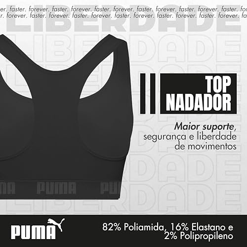 PUMA Top Nadador Academia Sem Bojo Sem Costura Microfibra Feminino, 1 - Preto, G