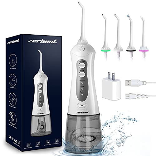 Water Flosser Cordless Teeth Cleaner, Professional Wate Flosser Oral Care for Braces Bridges Care IPX7 Waterproof Dental Flosser with 4 Interchangeable Jet Tips, Detachable Water Tank for Home Travel