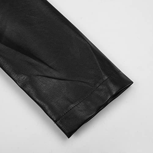 Ladies Autumn Winter Long Sleeve Black Lapel Single Breasted Pu Leather Mature Blazer Coat Women Coats Petite (Black, M) #TOP3