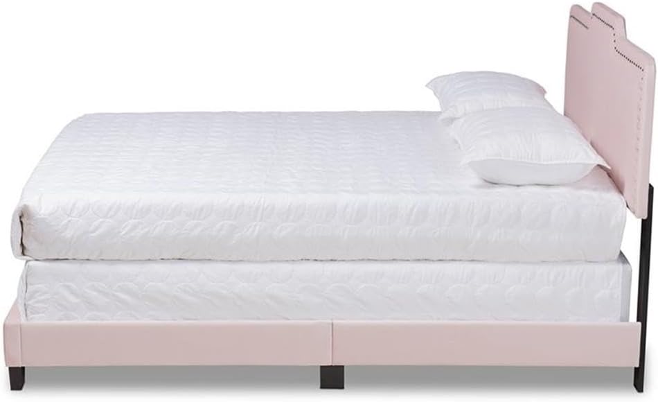 Baxton Studio Benjen Modern and Contemporary Glam Light Pink Velvet Fabric Upholstered Queen Size Panel Bed