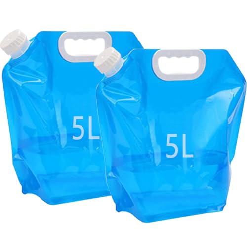 Kamiya Bidón de agua plegable de 5 litros con tapa densa, bidón de agua flexible, 5 litros, plegable, sin BPA, para camping al aire libre (2 x 5 L)