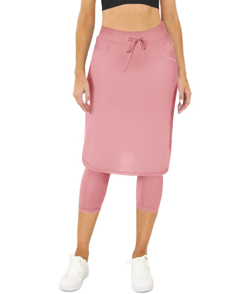 AurgelmirWomen's Tennis Golf Skirts Workout Skirted Leggings Yoga Capri Pants with Skirts Skorts Pockets