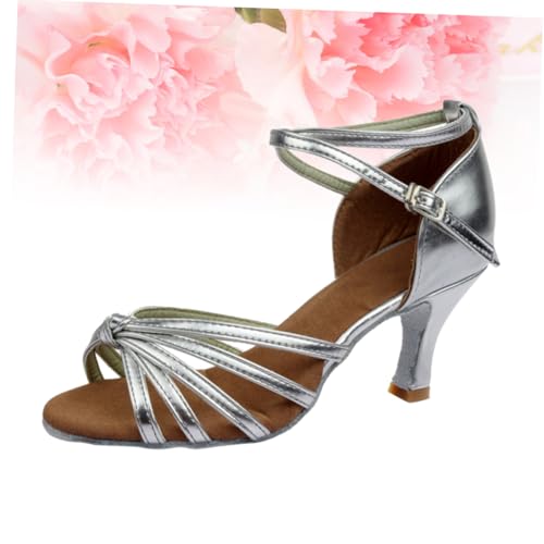 Chaussures de Danse Latine Satinées à Talons Ouvert Bride Noir