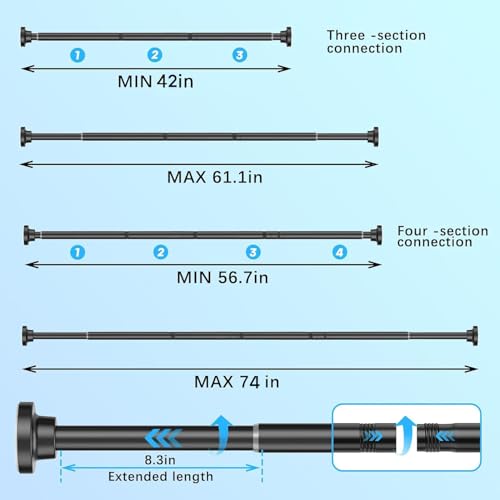 AIZESI Tension Shower Curtain Rod No-Drill Anti-Slip 42-74 in 1", Black by AIZESI - Used condition - Image 2
