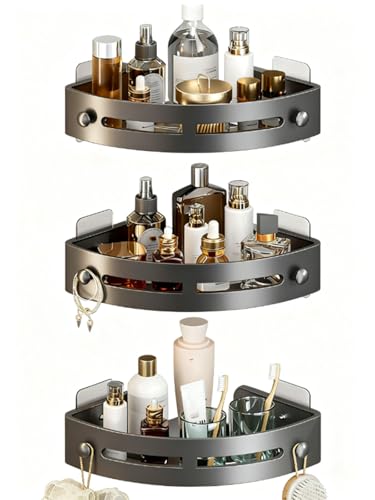 3-Pack Black Triangle Shower Caddy - 3-Tier Corner Shelves Storage Rack Drill-Free Wall Mount Organizer Bathroom Accessories with