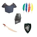 Feder brünte Kinder Holzspielzeug Set Ritterschild schwarzer Ritter Feder Brustpanzer schwarz Orkschwert
