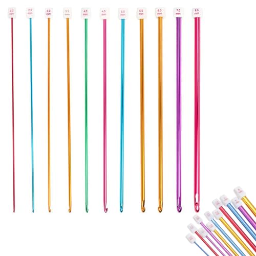 11PCS Crochet Hooks Set, Tunisian Afghan Knitting Hook Needle Set Colorful Aluminum Knitting Tool Accessories Knit Needle Weaving, Multi Colour Hooks for Crocheting Projects,11 Sizes 2mm-8mm