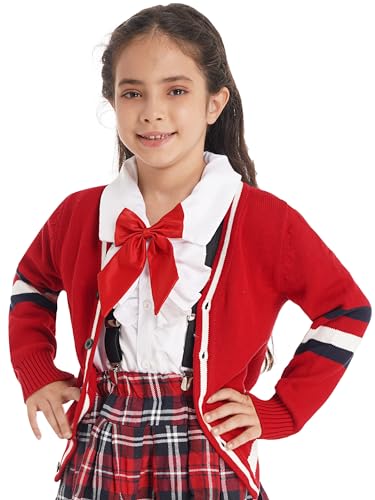 Kids Girls Boys Long Sleeve V Neck Striped Print Button School Uniform Cardigan Sweater Knitwear Outwear2