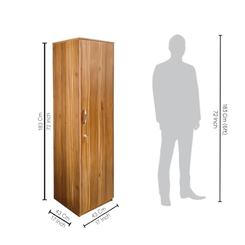 Image of Amazon Brand - Solimo Optima Engineered Wood 6ft 1 Door Wardrobe for Clothes with Drawer| Storage Organizer | Storage Cabinet | Multipurpose Almirah for Bedroom - Leon Teak, 6ft