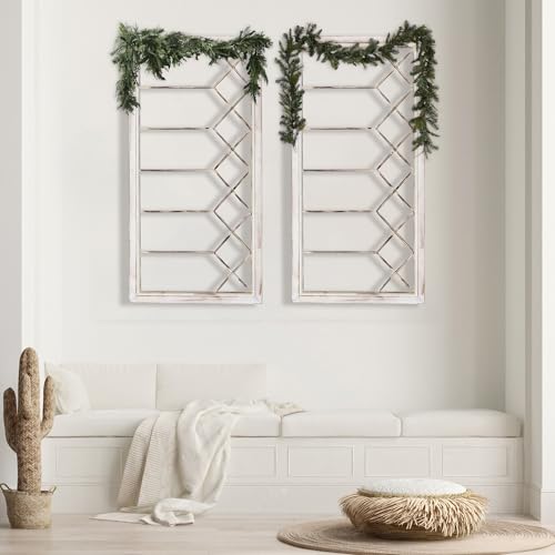 Oakrain Wood Window Frame Wall Art, 39\"x 20\" Rustic Wall Decor, Farmhouse Window Pane Decor for Wall, Decorative Wall Sculptures for Living Room, Bedroom, Entryway, Hallway, Distressed White