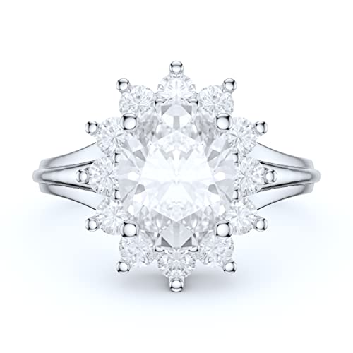 Prstani 10K White Gold 7X9Mm 2.0Ct Simulated Oval Diamond Cluster Engagement Ring Promise For Women (5.5) #TOP1