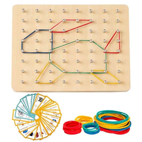 ZHITENG Montessori Spielzeug, Board 30 Musterkarten und 50 Gummibänder, Holz Geoboard Motorikspielzeug, Geoboard Förderung des Räumlichen Denkens, Geschenkidee Für Junge Und Mädchen Ab 3 4 5 Jahren