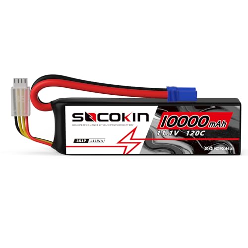 Socokin 3S Lipo Battery 10000mah 11.1V 120C Lipo Battery with EC5 Connector Soft Case for RC Car...