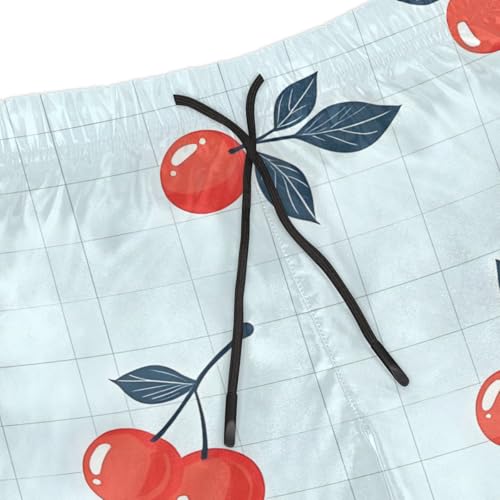 Men's Swim Trunks Size S Cherry Leaf with Mesh Lining Soft Breathable Quick Dry Beach Shorts Blue Checkered4