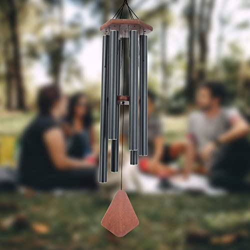 Wind Chimes Outdoor Large Deep Tone,42Inch Memorial Wind Chimes with 6 Heavy Tuned Tubes, Sympathy Wind Chimes Gifts, Outdoor Decoration for Your Garden, Patio, Home. (Black)