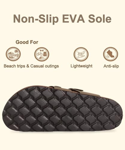 Image of KIDMI Women's Cork Footbed Sandals with Toe Loop, Comfortable Summer Slip-On Slides with Adjustable Buckle